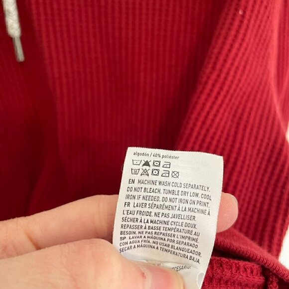 AMERICAN EAGLE Mens Solid Red Pullover Waffle Knit Thermal Hoodie Sweatshirt M - Picture 8 of 16